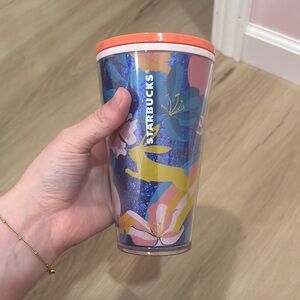 Starbucks Colorful Floral Tumbler with Orange Lid